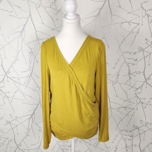Saturday Sunday Yellow Modal Stretch Knit Faux Wrap Top - Picture 2 of 6